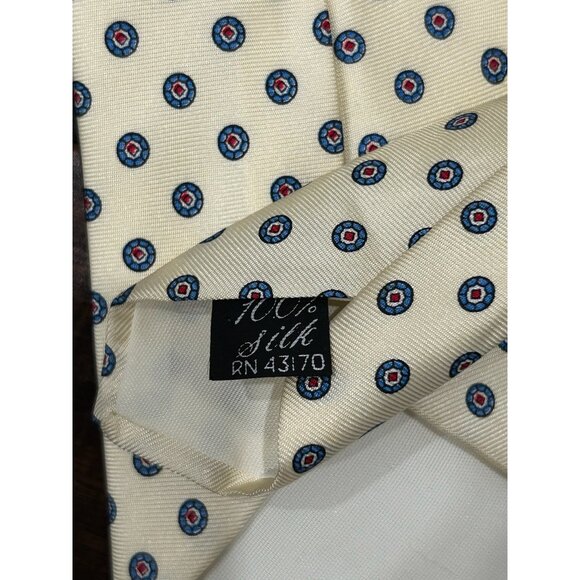 Egon Von Furstenberg Designer Tie Beige With Blue Red Circle Pattern Silk - Picture 4 of 8